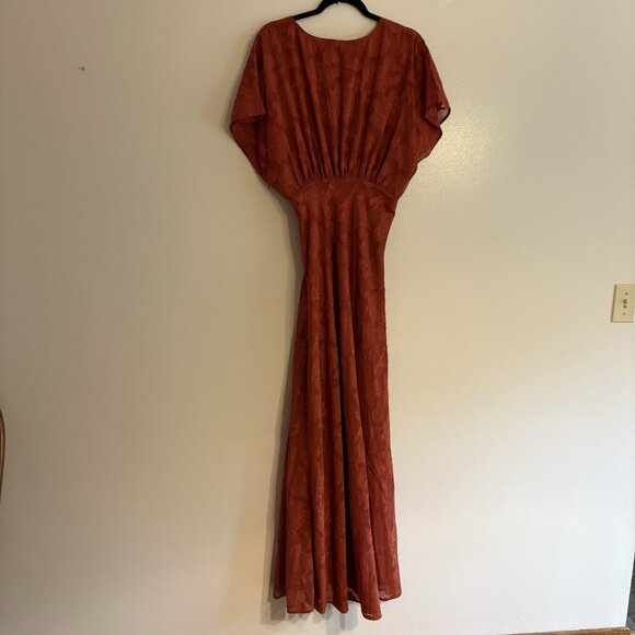 Hutch Anthropologie Women 8 Terracotta Orange Floral Textured Lindy Maxi Dress - Picture 12 of 13